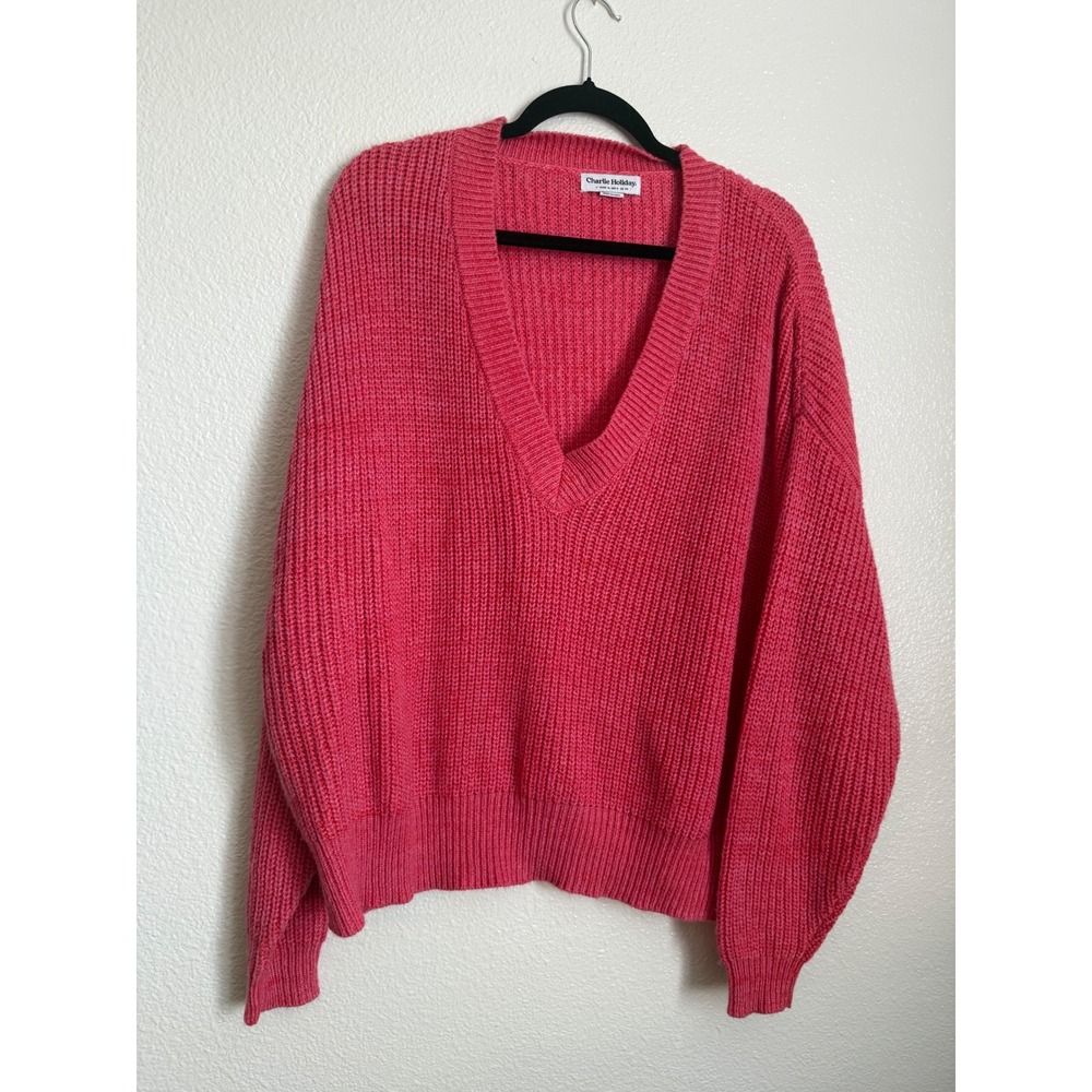 Charlie Holiday Coral Pink Chunky Knit Cardigan Sweater Women's Medium